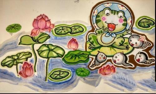 荷塘青蛙儿童画和青蛙妈妈在一起
