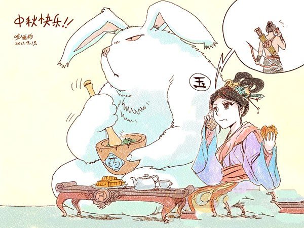 中秋节主题儿童画-嫦娥玉兔