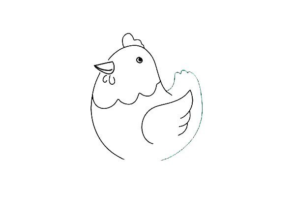 第六步:然后画出母鸡的尾巴，尾巴向上翘起呈波浪状。