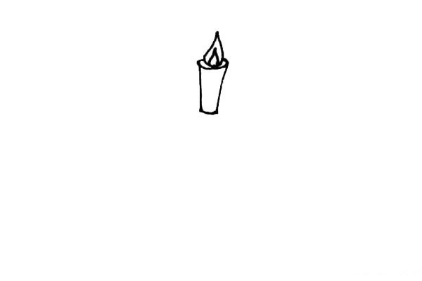 第二步：然后绕着火苗画椭圆形，下面画上一个方形作为蜡烛。