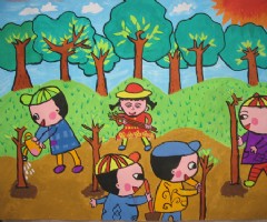 植树节精选儿童画-大家一起来植树