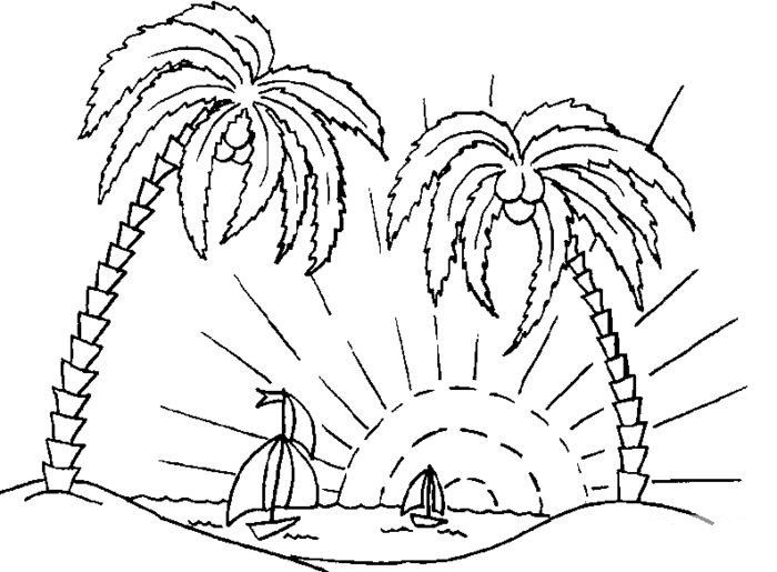沙滩椰子树简笔画