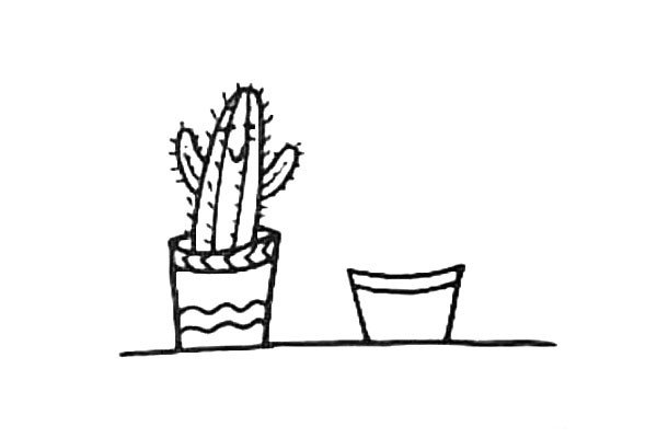 第六步:在右边画上它的小伙伴.先画上一个不同的花盆。