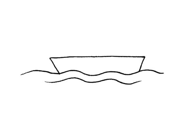 2.接着用两条波浪线画出海浪。