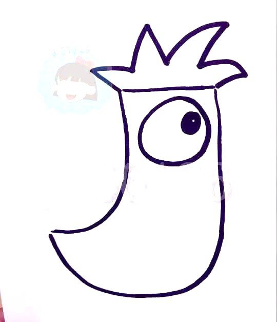 第二步：接下来画上一个圆圆大大的眼睛，和头上的鸡冠，头上的其实就像画小草一样很简单哦！