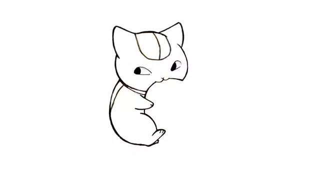 画小猫吃鱼的简笔画
