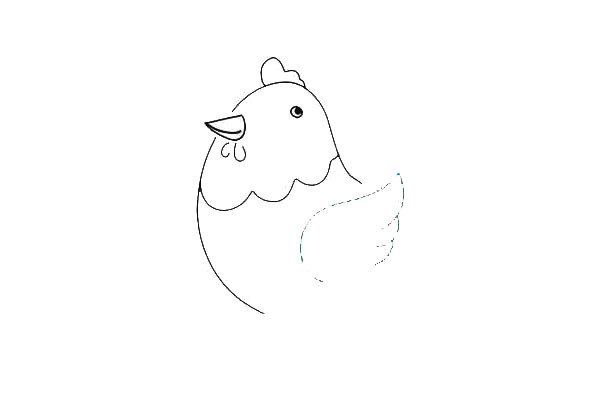 第五步:接着画出母鸡的翅膀，母鸡的翅膀不能飞翔但比飞翔更重要。