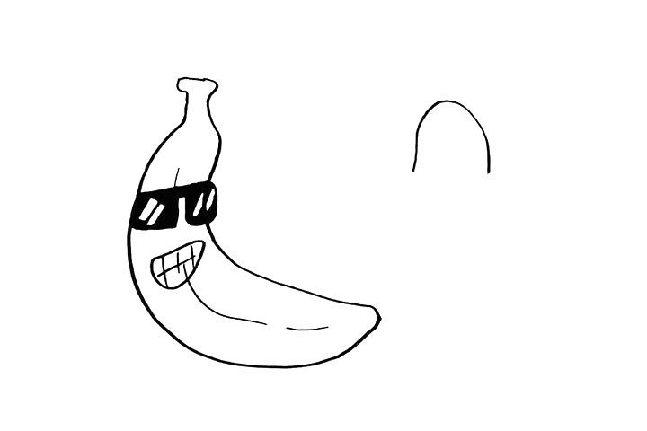 4.然后在旁边画出另一个香蕉.先画出香蕉头。