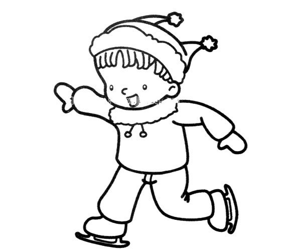 冬天绘画素材 小男孩滑冰
