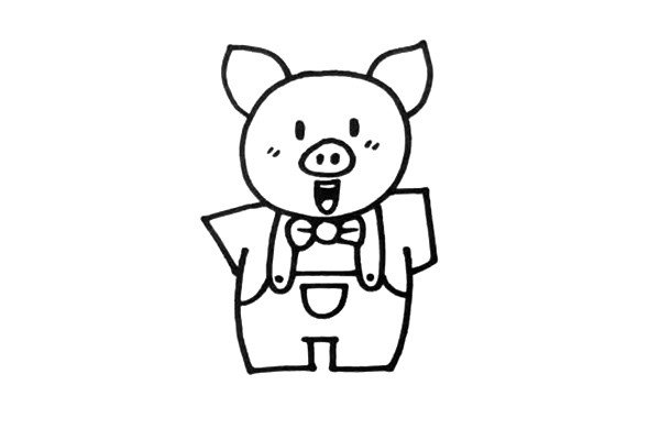 3.这只小猪是用了拟人化的画法，所以要给它穿上衣服。