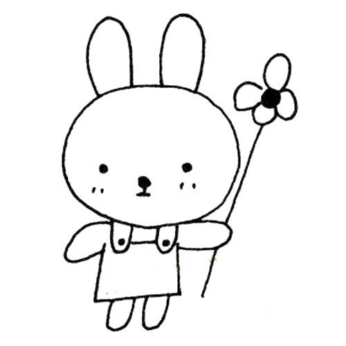 喜欢小花的小白兔简笔画图片