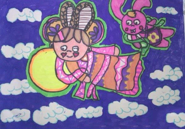 获奖的中秋节儿童画作品大全：天上嫦娥