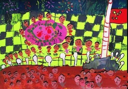 欢度国庆节儿童画-国庆大家一起吃美食