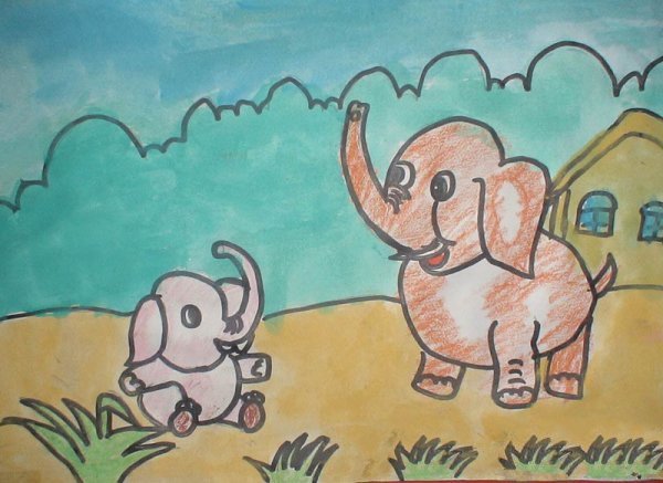 水彩画作品“小象和妈妈”在线投稿