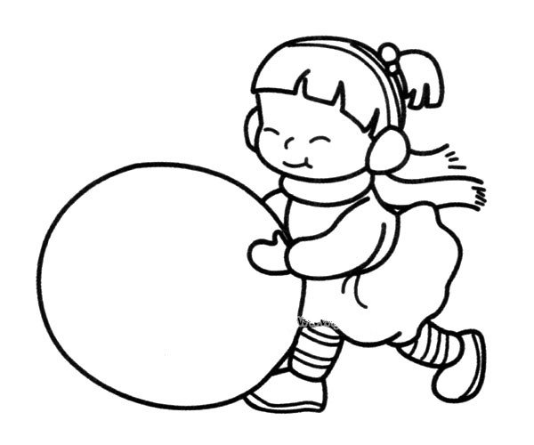 玩雪球的小女孩