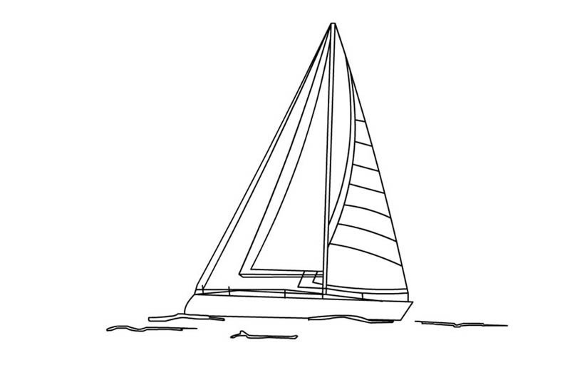 小型帆船简笔画黑白