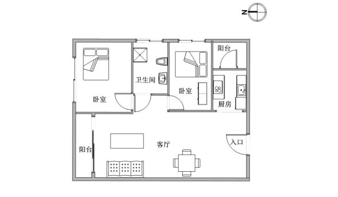 舒适温馨欧式86平二居室装修效果图