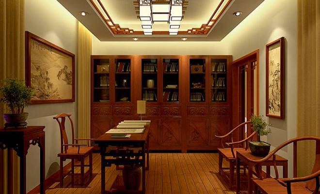 中式书房交换空间吊顶设计图