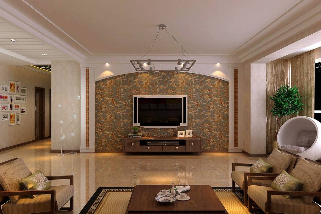 现代简约客厅沙发电视柜茶几电视背景墙设计案例