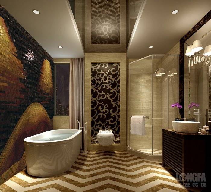 欧式别墅浴室吊顶淋浴房设计方案