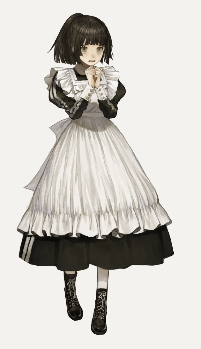 可爱黑白女仆制服的萝莉女孩绘画壁纸