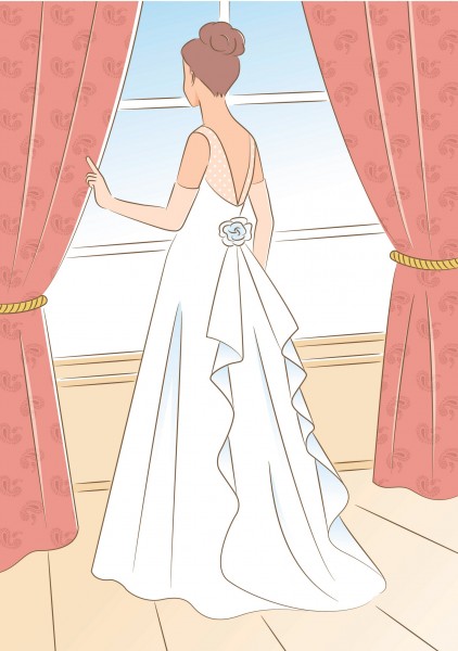 女性婚纱照卡通插画矢量图片
