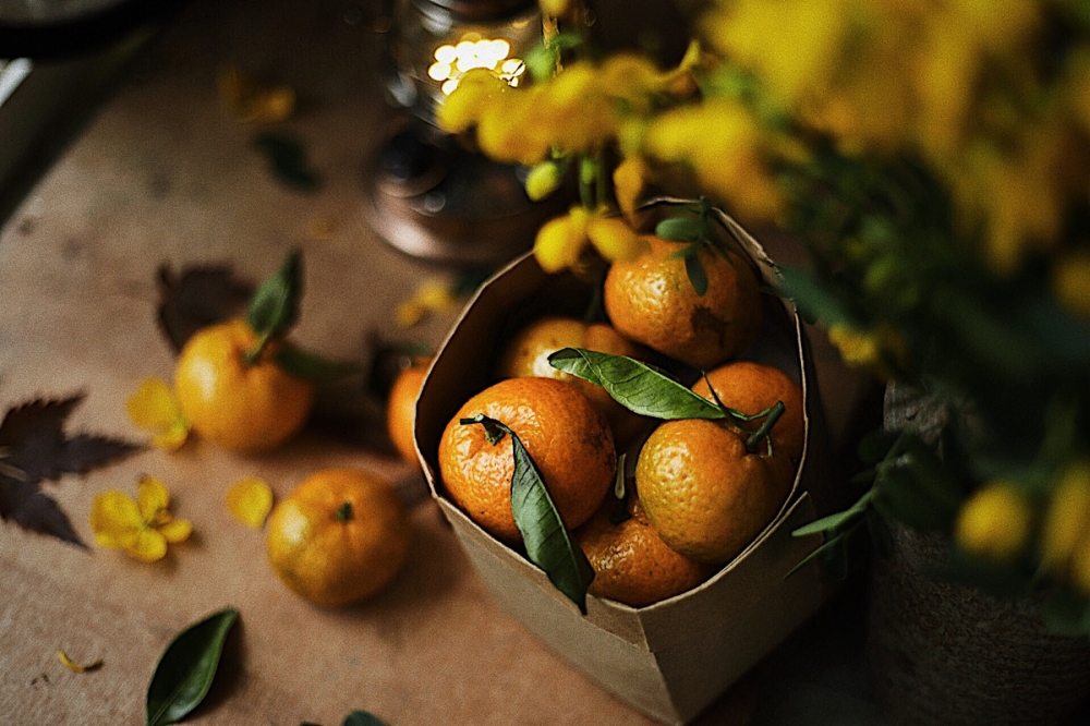 黄色橘子做艺术品的摄影图片