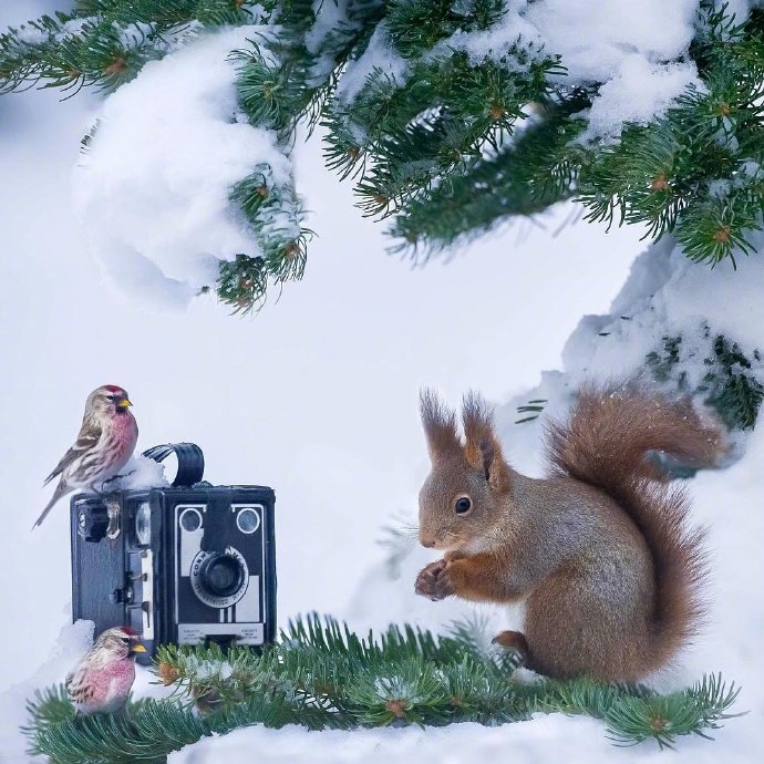 雪地里超唯美的松鼠图片