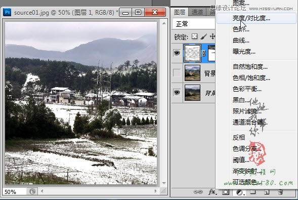 Photoshop给山间乡村照片添加雪景效果,52photoshop教程