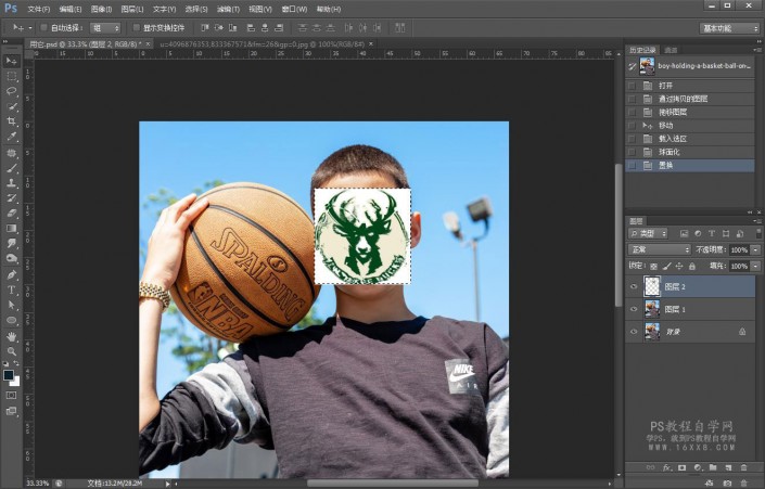 涂鸦效果，给篮球少年制作篮球场上的脸部涂鸦效果