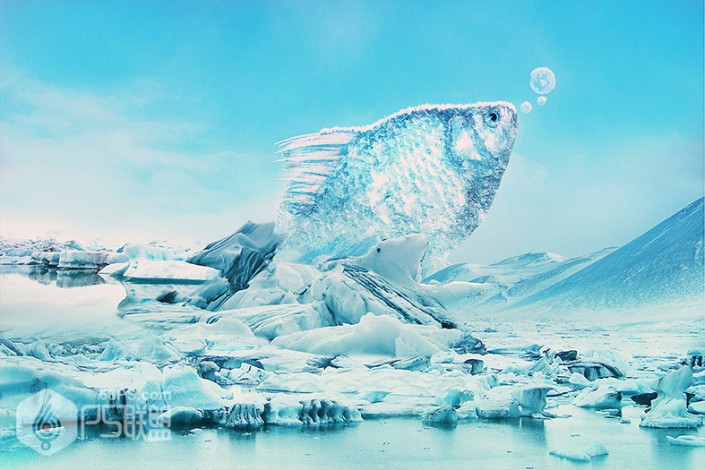 冰雪效果，制作结冰的冰块鱼效果