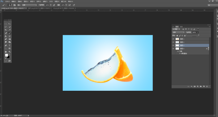创意合成，制作鲨鱼在橙子“海洋”里游泳的创意画面