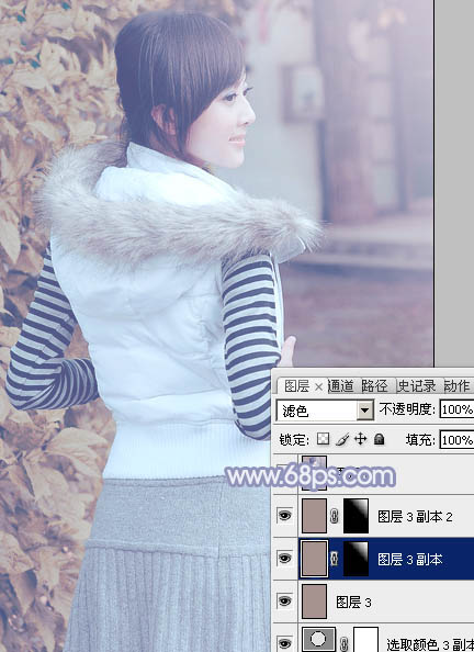 Photoshop给果子美女加上淡雅的韩系冬季冷色
