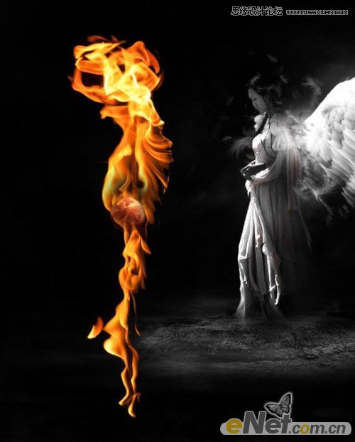 Photoshop打造黑暗中的火焰天使特效