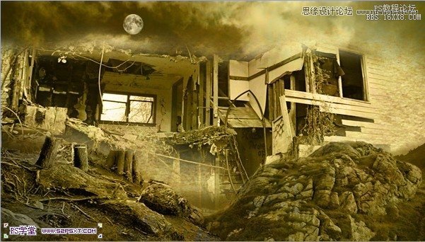 Photoshop打造灾难中被摧毁的房子场景