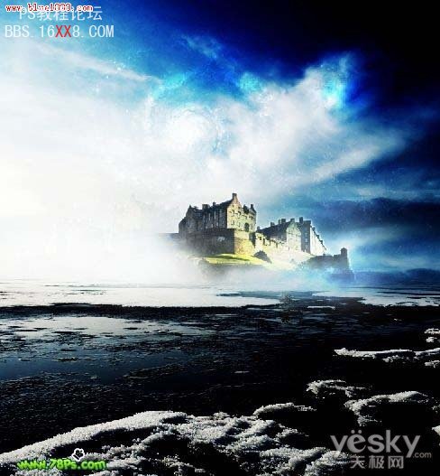 photoshop合成冰河上的梦幻古堡