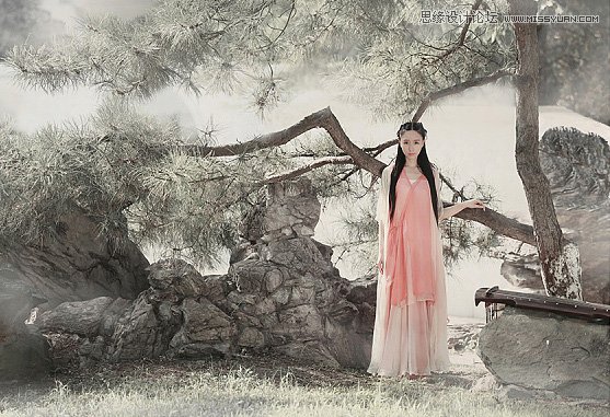 照片调色，PS制作中国风古典园林人像场景图片