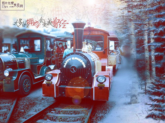 PS合成行驶在梦幻森林中的火车照片