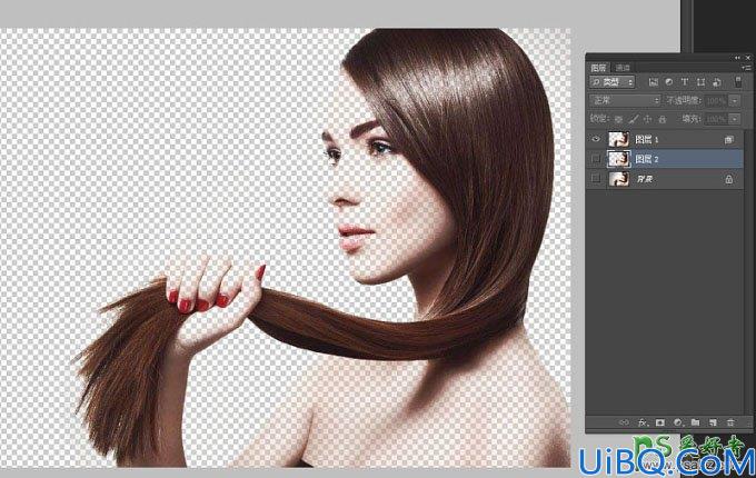Photoshop扣发丝教程	：利用图层样式混合选项抠出美女飘逸的长头发。把人物皮肤部分抠出来，