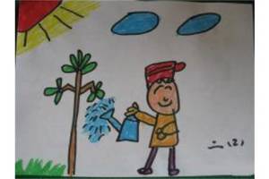 幼儿植树节绘画图片-我为小树浇浇水