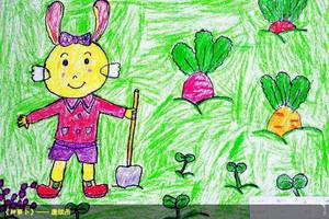 庆祝五一劳动节儿童画-小兔子种萝
