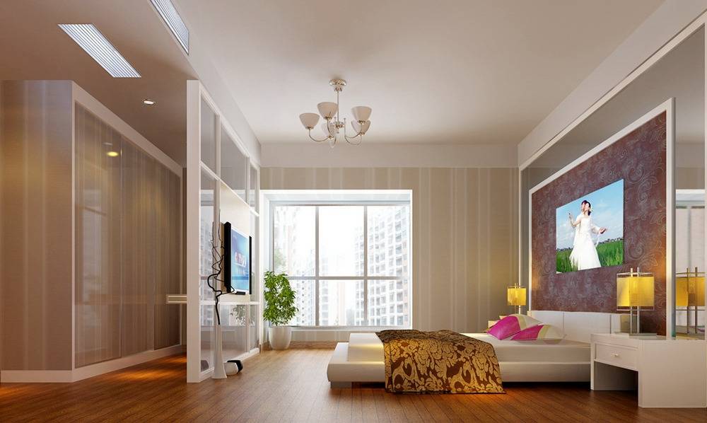现代卧室吊顶电视背景墙设计案例展示