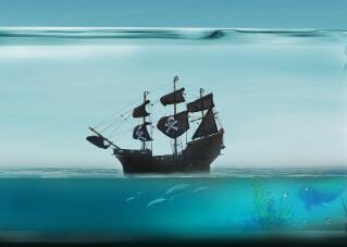 瓶中效果，用PS合成《加勒比海盗》电影中的海盗船