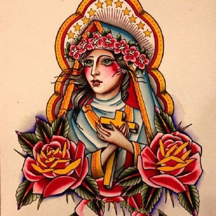 Oldschool风格的西方宗教圣母纹身图案(3)