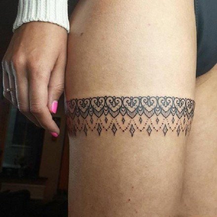 性感的女性大腿蕾丝纹身 大腿环纹身图案(5)