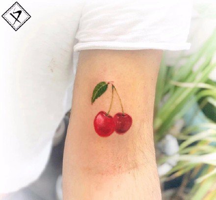 清新好看的红色樱桃纹身图案(4)