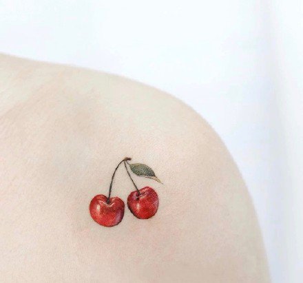 清新好看的红色樱桃纹身图案(5)