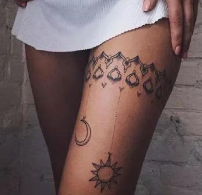 女生性感蕾丝腿环纹身图案(2)