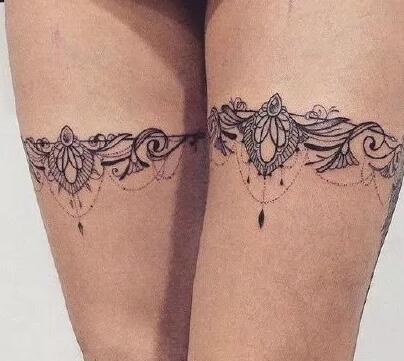 女生性感蕾丝腿环纹身图案(4)