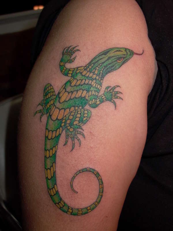 小腿彩色蜥蜴纹身图片 绿色蜥蜴纹身(4)